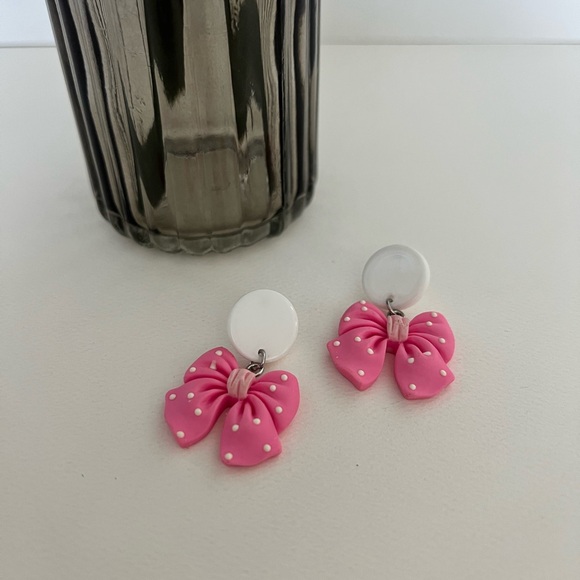 Cute Lolita Pink & Purple Bow Dangle Earrings Set - Polka-dot Bow Earrings - Picture 17 of 17